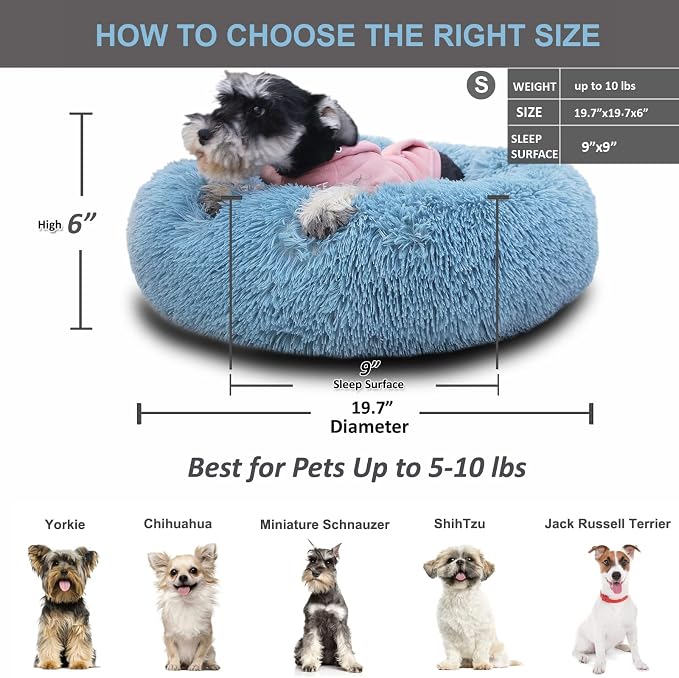 Calming Donut Dogs Beds for Small Dogs Washable, 19inch Fluffy Round Puppy Bed - Image 3
