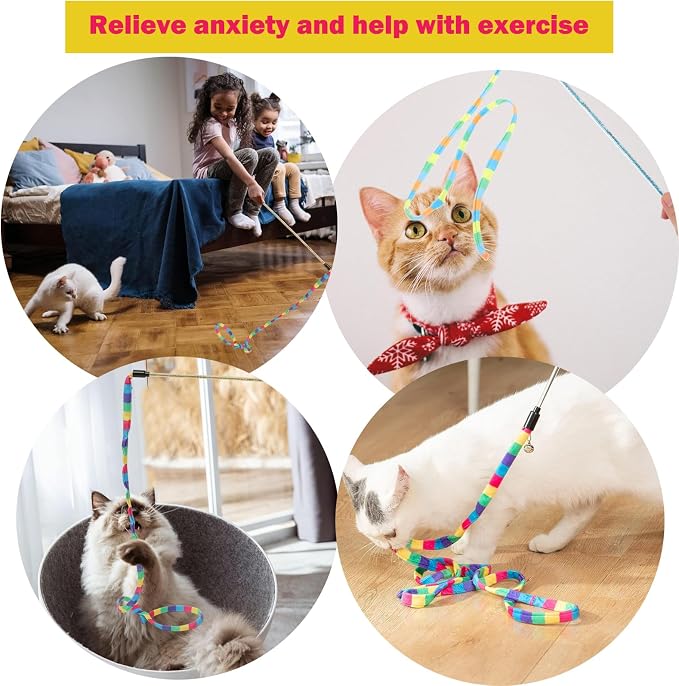 KABASI 3PCS Interactive Cat Rainbow Wand Toys, Colorful Cats String Toy Teaser - Image 5
