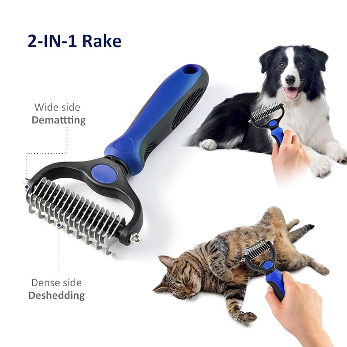 WePet Grooming Rake for Dogs & Cats, Double-Sided Deshedding Brush, Extra-Wide - Image 3