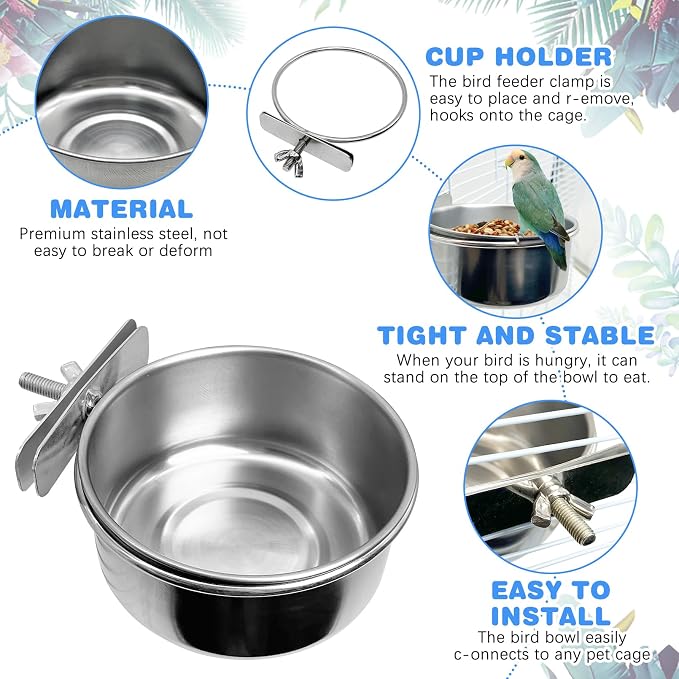 Tfwadmx Bird Feeding Dish Cups Parrot Food Bowl Clamp Holder Coop Cup - Image 3