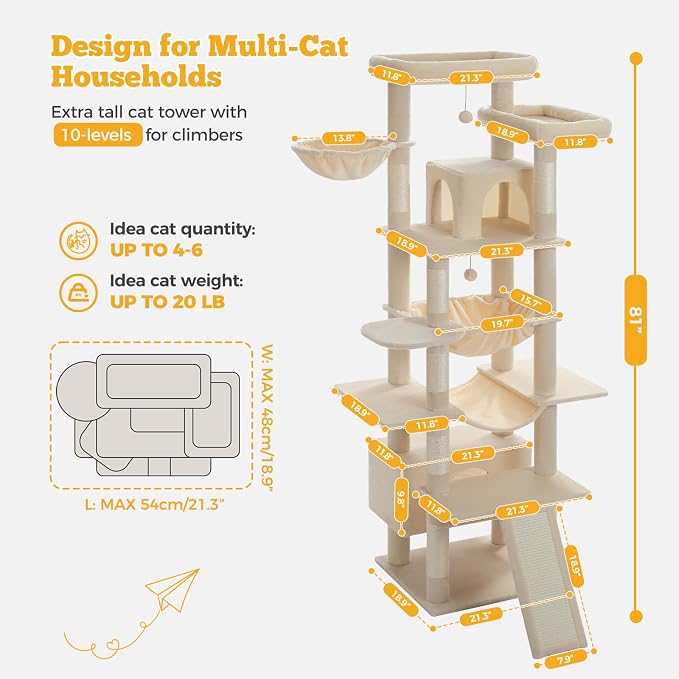 81" Heavy Duty Cat Tree for Large Cats up to 20lbs - Image 7
