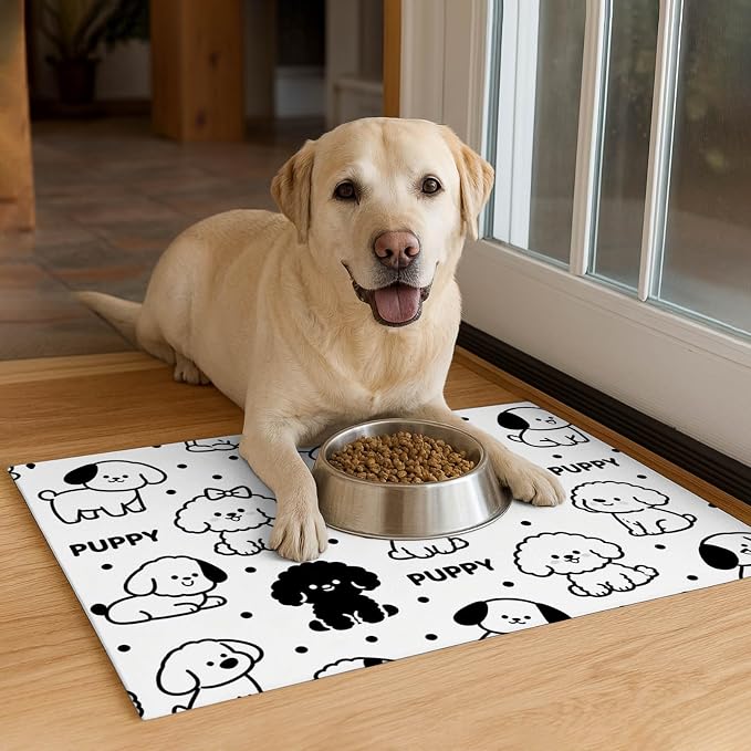 Puppy Pattern Pet Feeding Mat 24x16 Inch Cute Pet Feeding Area Mat Pet Food Mat - Image 4