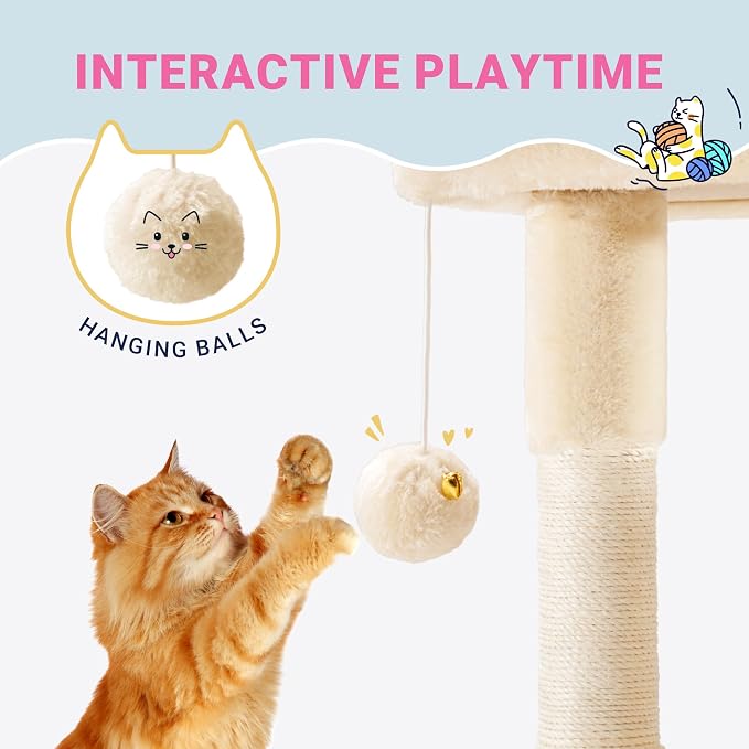 Allewie 29.5in Indoor Cat Tree, Padded Perch, and Hanging Ball, Suitable - Image 3