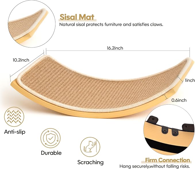 Curved Cat Wall Hammock with Scratchable Sisal Pad, Large Floating Cat Shelf - Image 3