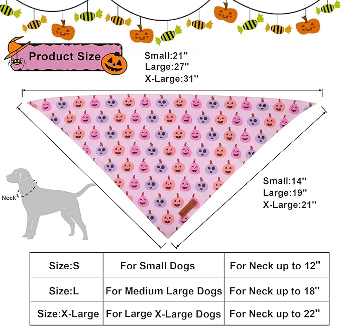 ADOGGYGO Pink Halloween Dog Bandanas 2 Pack, Reversible Ghost Pumpkin Scarf Bib - Image 4