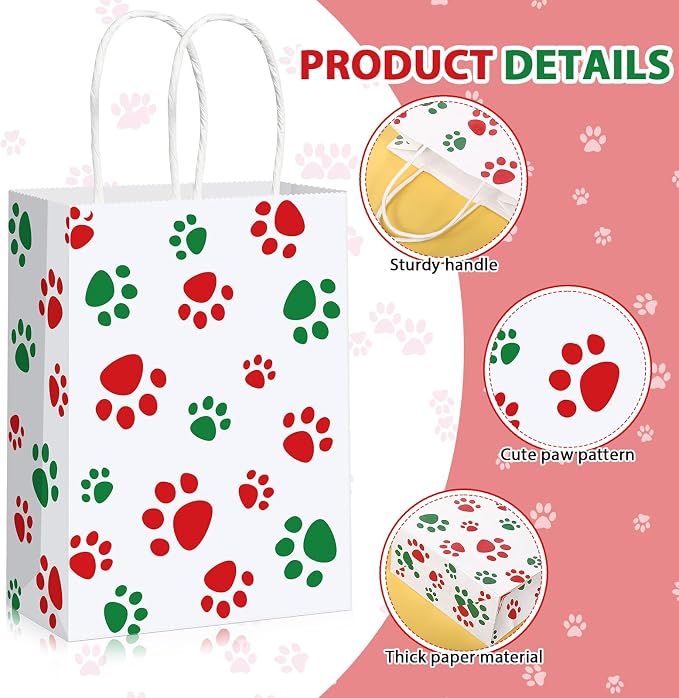 Blulu 20 Pcs Christmas Red Green Puppy Dog Paw Gift Bags - Image 3