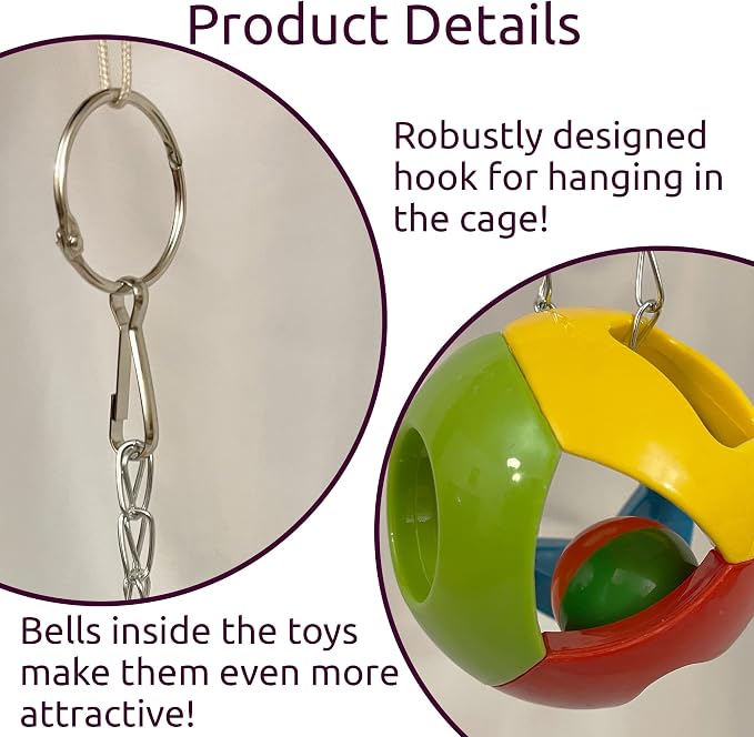 SIMENA Parrot Ball Toy with Bell, Cage Hanging Accessories - Image 4