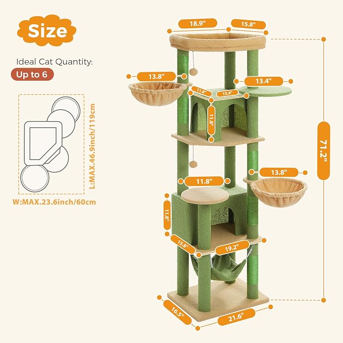 71.2" Large Cat Tree for Multi-Cat Households - Image 7