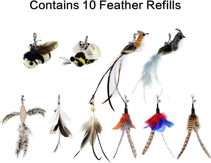 TTcat Interactive Bird & Insect Simulation Cat Toy Set 10 Pcs Feather Refills & - Image 3