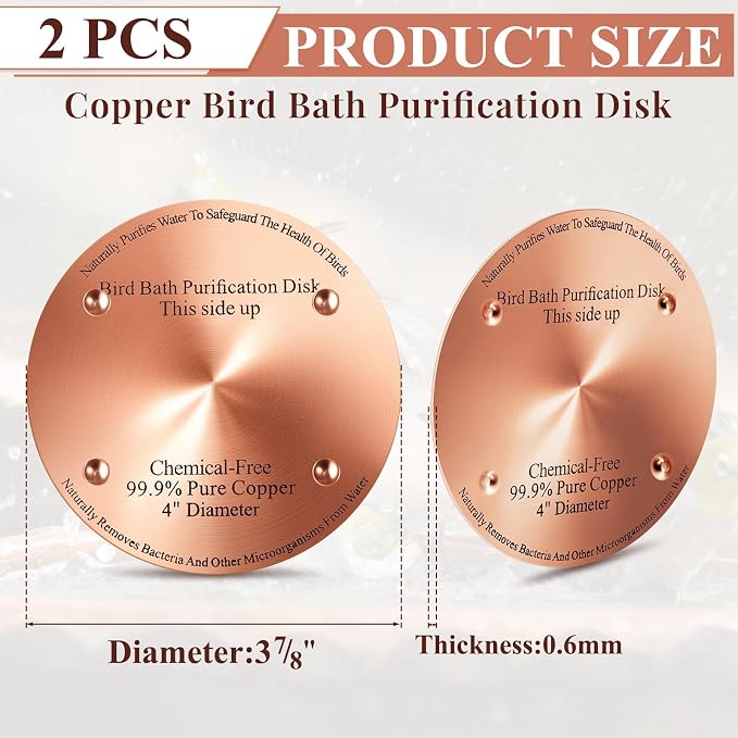 2 Pcs Bird Bath Copper Disk, 0.6mm Thick Reinforced 99.99% Pure Copper Birdbath - Image 2