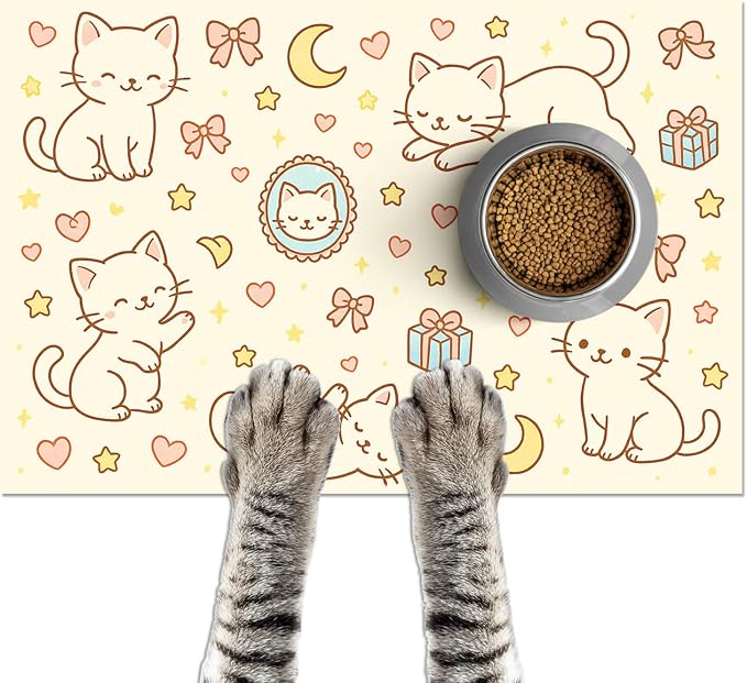 Cute Sweet Cat Food Mat for Dog Food Mat Food and Water Bowl Pet Feeding Bowl by HOMETITUTE