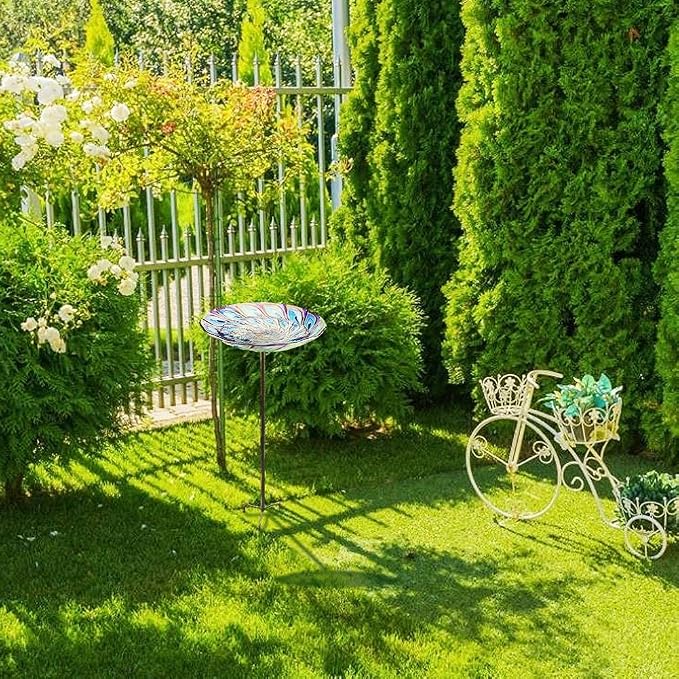 VCUTEKA Glass Bird Bath Outdoor BirdBath Garden Bird Feeder - Image 8