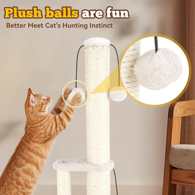 Dimaka Tall Cat Scratching Post, Double Lower Posts Extra Stable Cat Post Tree - Image 6