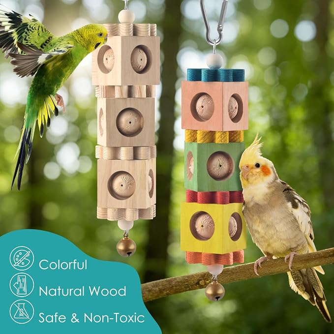 2Pcs Bird Chew Toys for Beak Grinding, Hanging Rotating Wood Block - Image 5