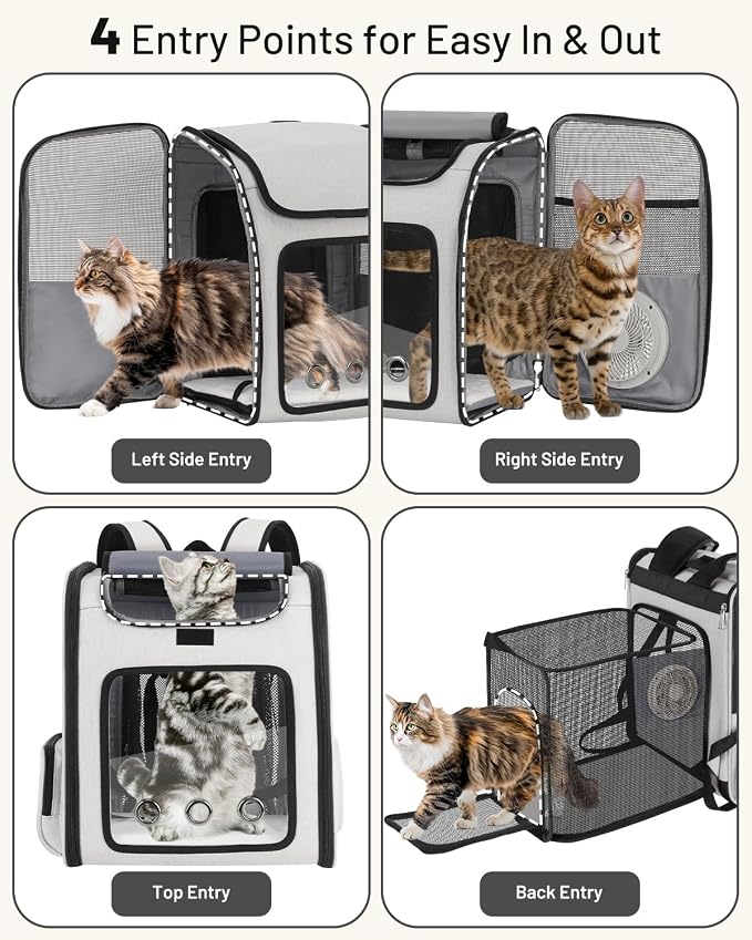 Cat Backpack Carrier with Built-in Cooling Fan & Heating Pad, Expandable Pet - Image 6
