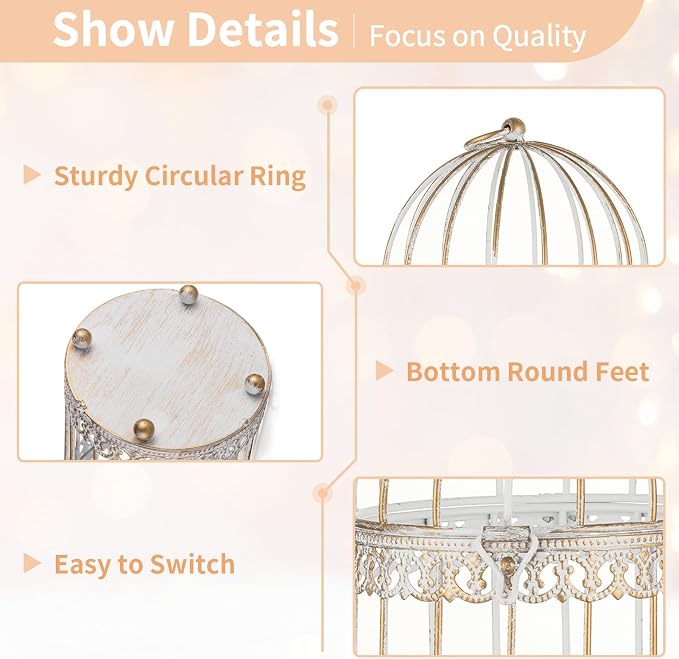 NUPTIO Decorative Bird Cage Lantern: 2 Set of 10 inch Tall Rustic White - Image 5