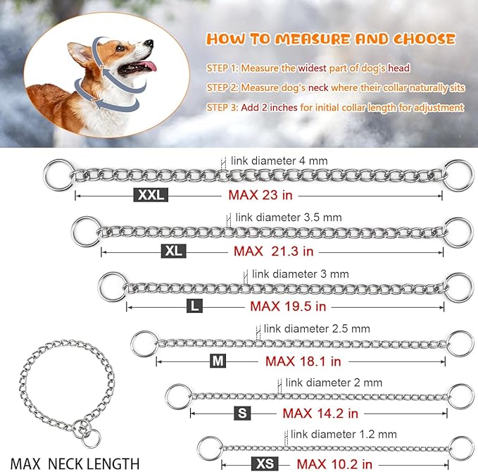 TagME Chain Choke Collar for Dogs, Adjustable Weather Proof Necklace for Small - Image 4