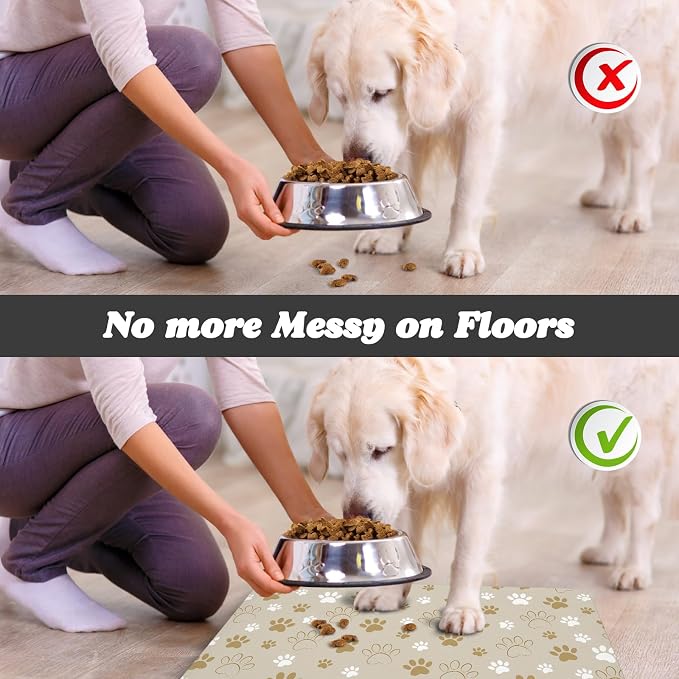 Dog Food Mat, Absorbent Water Bowl Mats Cat Pet Feeding Placemats Beige 17 * 30 - Image 5