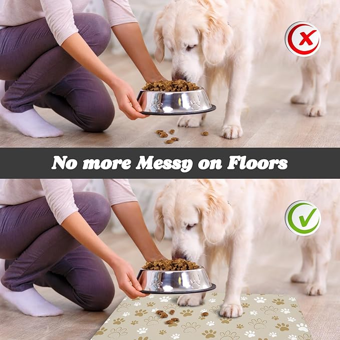 Dog Food Mat, Absorbent Water Bowl Mats Cat Pet Feeding Placemats Beige 12 * 20 - Image 5