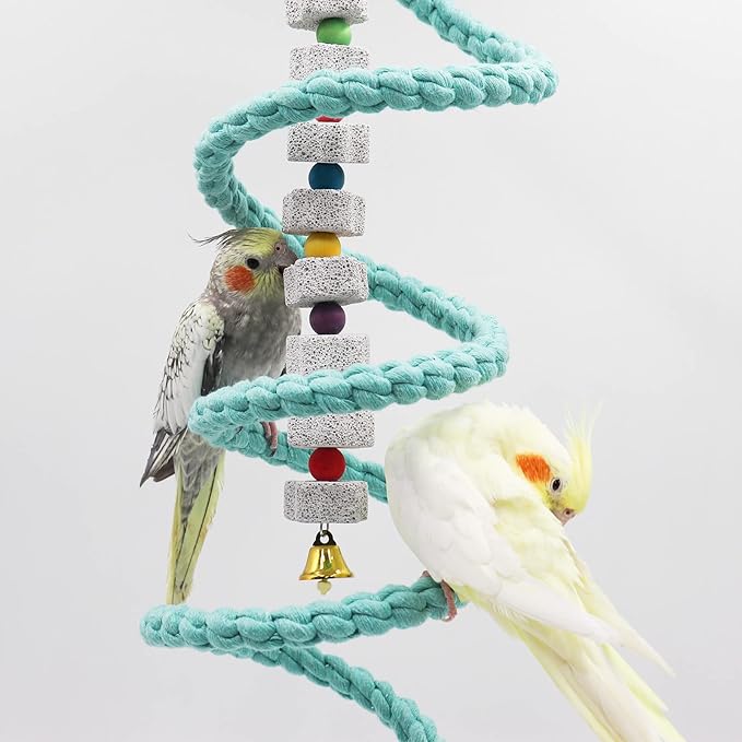Dnoifne 59 Inch Spiral Rope Perch, Bird Cage Stand Pole Accessory, Climbing Toy - Image 3