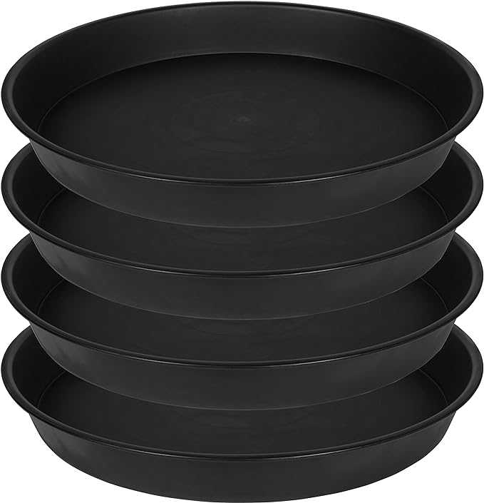 4 Pack of 18 19 inch Plant Saucer Drip Tray, Heavy Duty Large Deep Plant Saucers by Bleuhome
