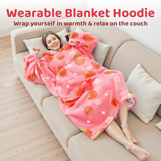 Mewaii Wearable Blanket Hoodie for Adults, Warm Sherpa & Soft Flannel Long - Image 2