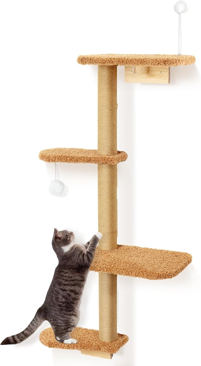 Brown Wall Mounted Cat Wall Climber & Tree by PELUOMOZ