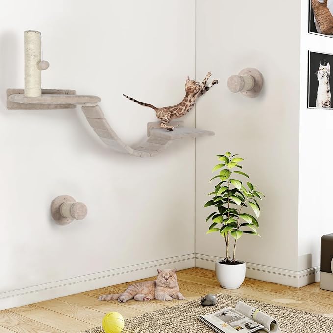 Cat Wall Shelves Climber Systems, Bridge Ladder, Wooden Platform and Hanging - Image 8