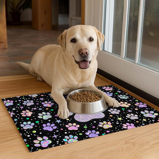 Pet Feedings Mats 20x12 inch Glitter Paw Print Pet Bowl Placemat Non Slip Mat - Image 4
