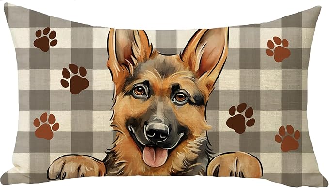 German Shepherd Dog Lumbar Decorative Throw Pillow Cover 12x20, Rectangular Paw by Fjfz