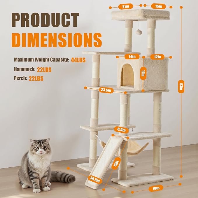 Sweetcrispy 63 inch Cat Tree Tower, Large Multi Level Cat Climbing Tower - Image 2