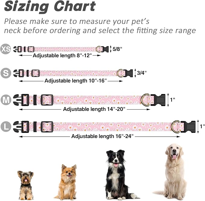 Reflective Dog Collar for Medium Dogs, Cute Daisy Theme Adjustable Heavy-Duty - Image 7
