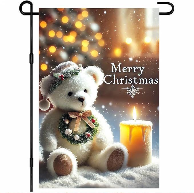 Christmas Garden Flag 12x18 Inch Merry Christmas Bear Flag Double Sided Holiday by BlissYard