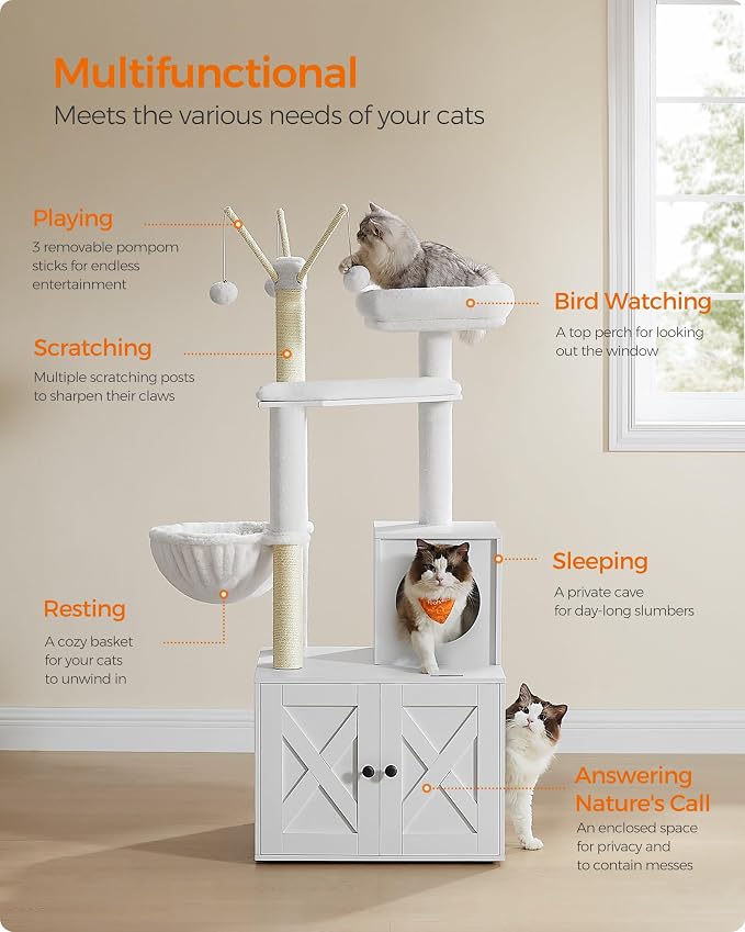 Feandrea Cat Tree with Litter Box Enclosure, 59-Inch Modern Cat Tower, 2-in-1 - Image 3