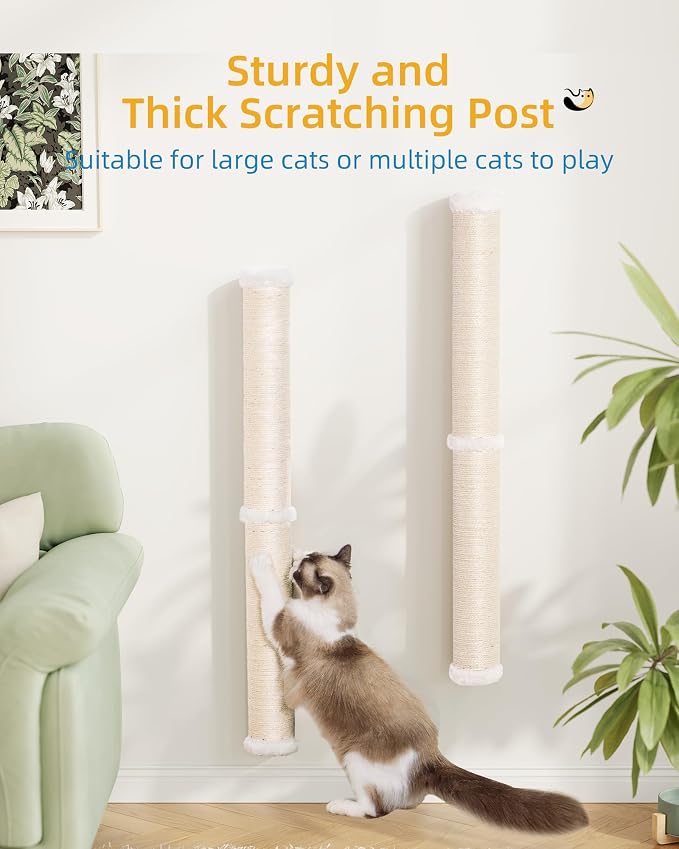 68" Cat Wall Scratcher, 2-Pcs of 34inch Tall Sisal Scratching Posts, Wall - Image 2