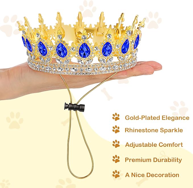 Abbylike Pet Rhinestone King Crown, Queen Crown - Image 3