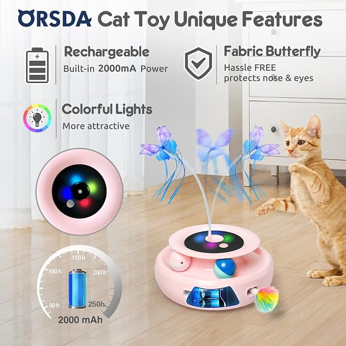ORSDA Cat Toy, 3-in-1 Automatic Interactive Electronic Moving Ambush Feather - Image 5