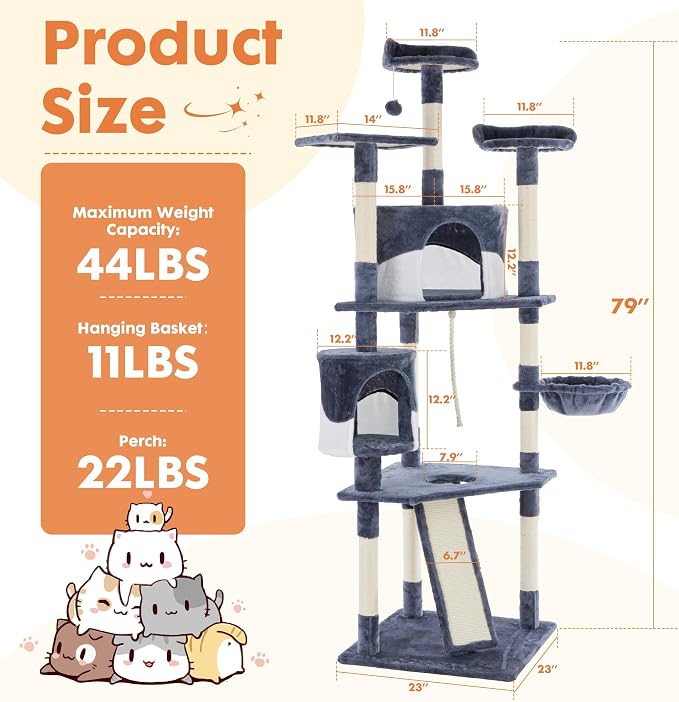 Sweetcrispy 79 inch Cat Tree Tower, Large Multi Level Cats Climbing Tower - Image 2