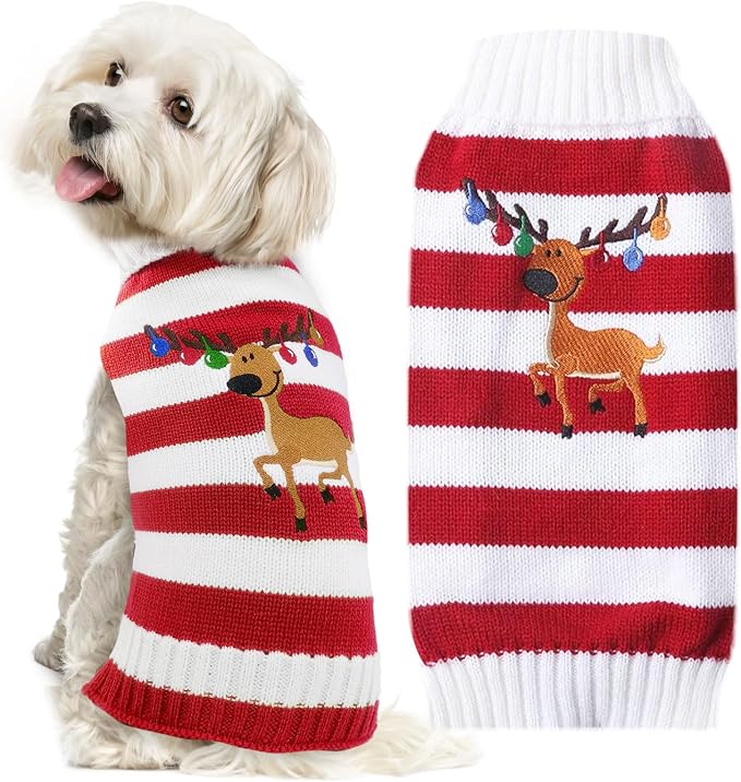 Christmas Dog Sweaters Xmas Pet Outfits Striped Elk Costume Holiday Clothes by DOGGYZSTYLE