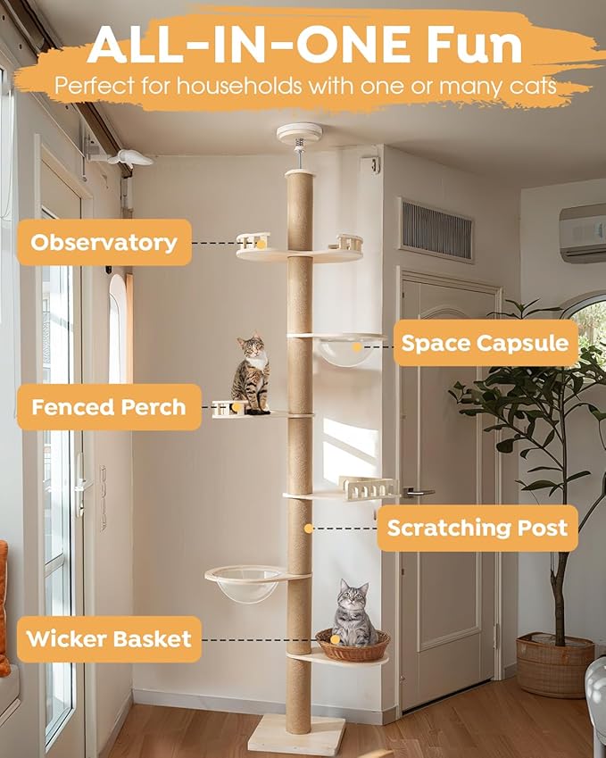 Veehoo Floor to Ceiling Cat Tree Height Adjustable, Sturdy Tall Cat Tree - Image 4