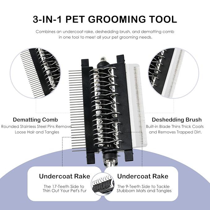 3-IN-1 Pet Deshedding and Grooming Tool, Grooming Brush - Image 2