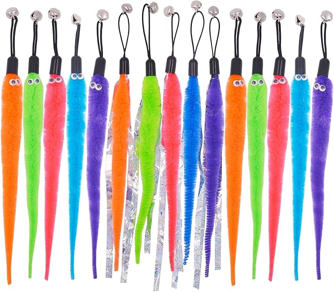 Cat Toy Worm Refills, 15 Pieces Interactive Cat Wand Attachments Worms Toy by TIENAILING