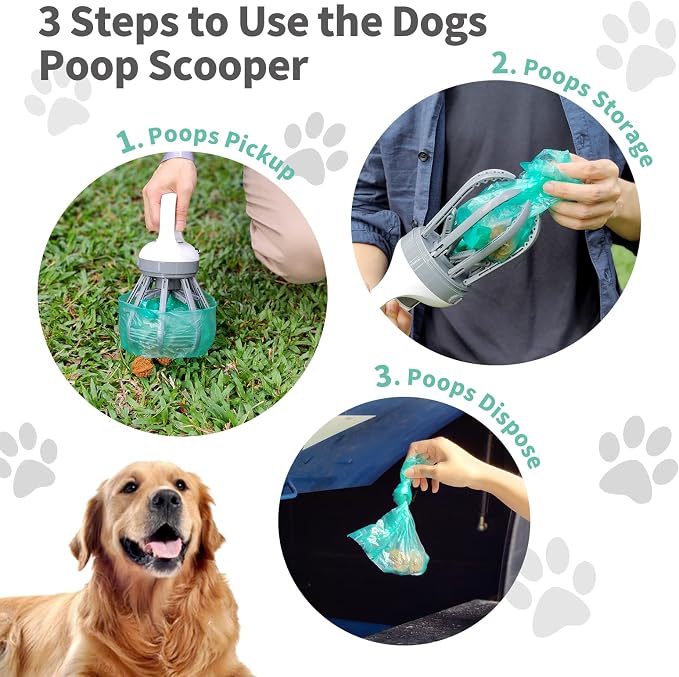 Pooper Scooper for Dogs, 【No Warm Poo in Hand】 Portable 2 in 1 Dog Waste - Image 5