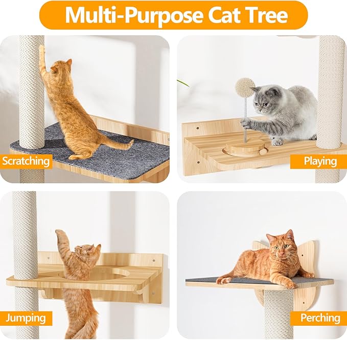 Wall Mounted Cat Tree with 2pcs Non-Slip Carpet, Cat Wall Shelf ClimbingTower - Image 4