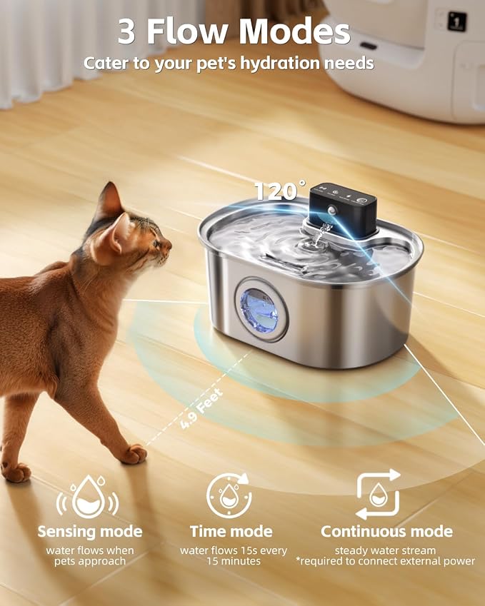 Cat Water Fountain Cordless, Stainless Steel Pet Water Fountain Wireless – - Image 3