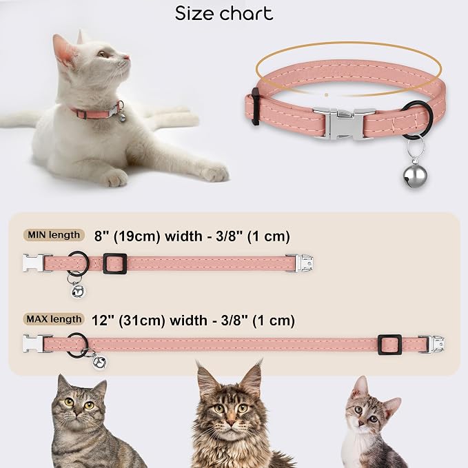 Leather Cat Collar with Buckle and Removable Bell - Image 3