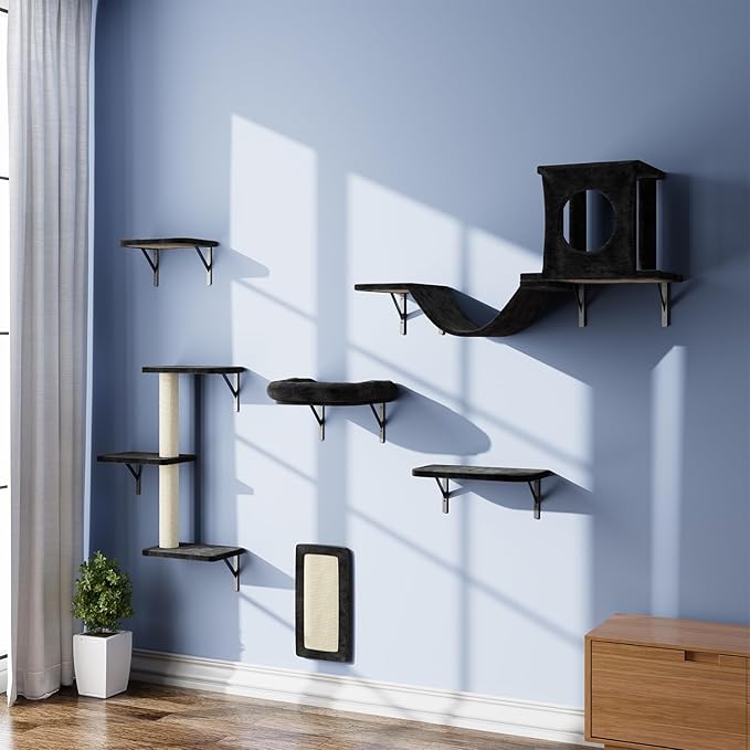 NUNU LAB Wall Mounted Cat Climber Set, Scratcher Board and Hammock, Shelves - Image 7