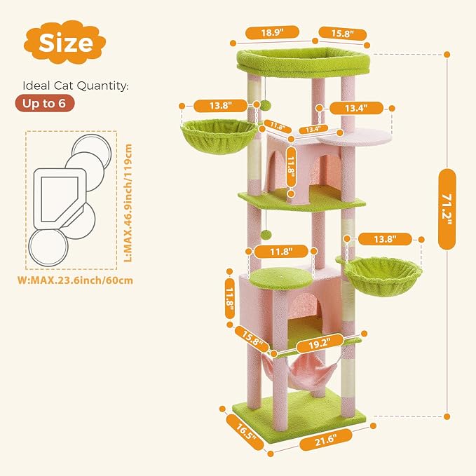 71.2" Large Cat Tree for Multi-Cat Households - Image 7