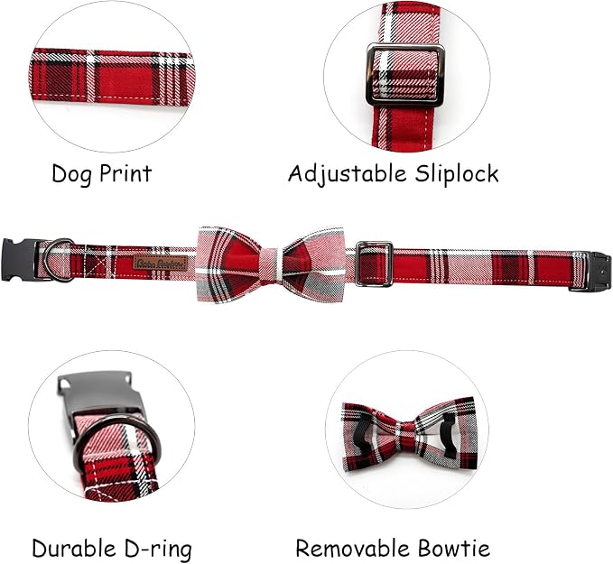 Dog Collar, Christmas Dog Collar Plaid Pet Collar Bow Holiday Bows Girl Boy - Image 2
