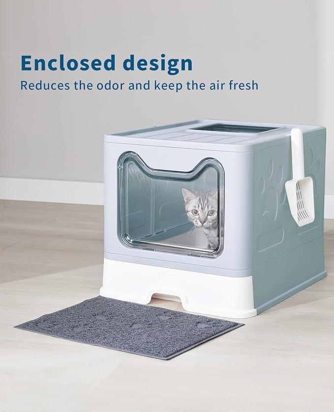 Cat Litter Box with Litter Mat and Scoop, Large Covered Litter Box with Lid - Image 7